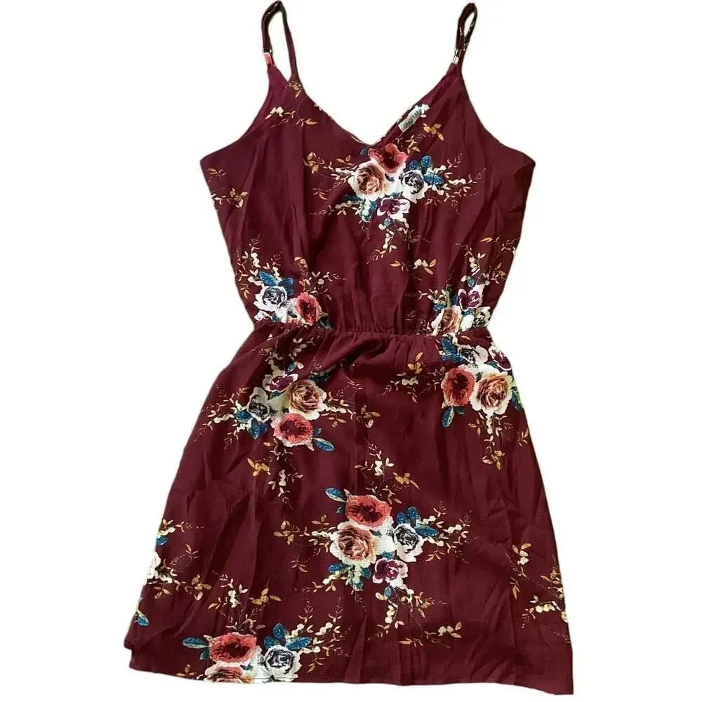 Floral Burgundy Spaghetti-Strap Dress